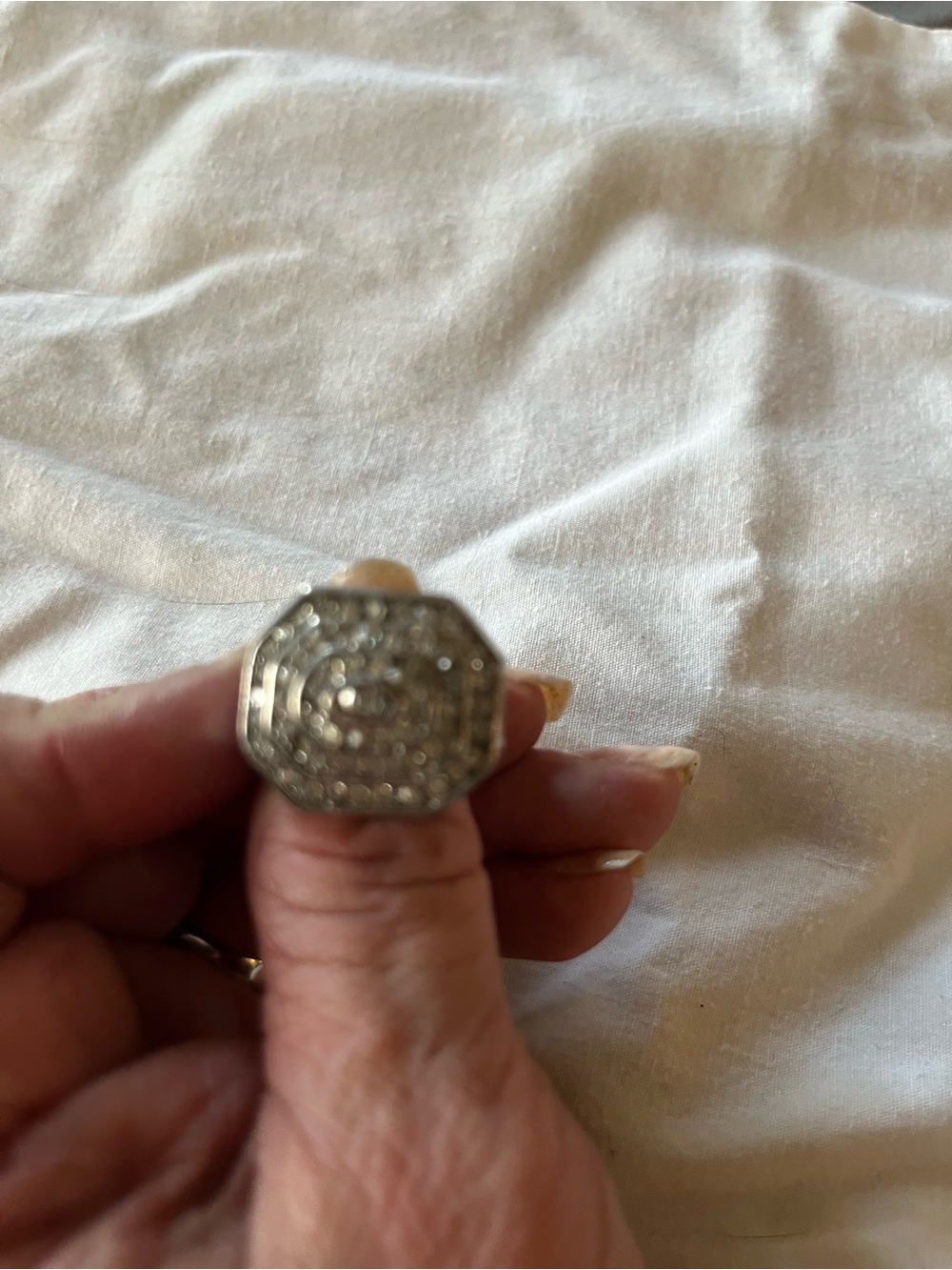 Silver-Tone Crystal Octagon Cocktail Ring - Women Jewelry